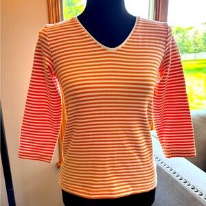 Chico 3/4 Sleeve V-neck Striped Top Womens size 0